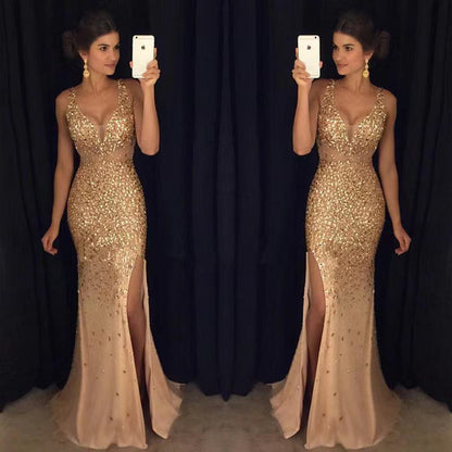 Damen Abendkleid Glitzernd Tiefes Dekolleté Eveloria