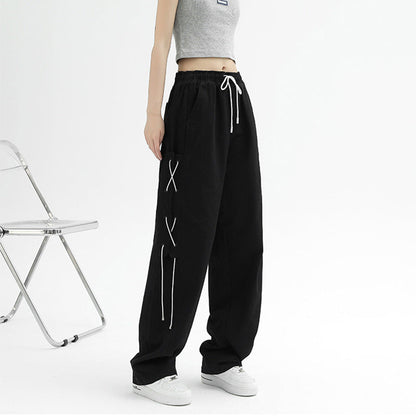 Damen Cargo-Hose Weit mit Schnürung Beige