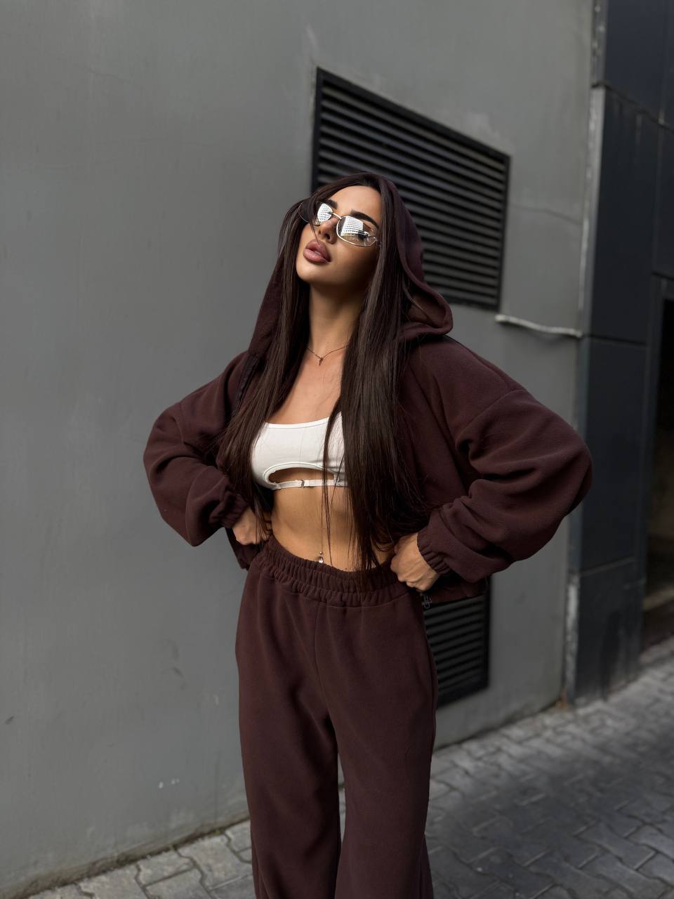 Damen Fleece Crop Set mit weiter Hose Eveloria