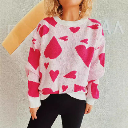 Damen Pullover Herzmuster Weitschnitt Eveloria