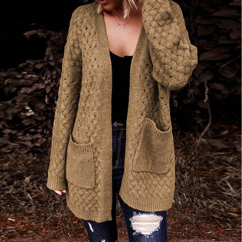 Damen Strickjacke Strukturiertes Muster Beige