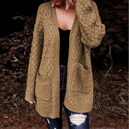 Damen Strickjacke Strukturiertes Muster Beige