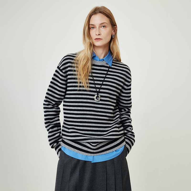 Damen Rollkragenpullover Streifenmuster Eveloria - Eveloria