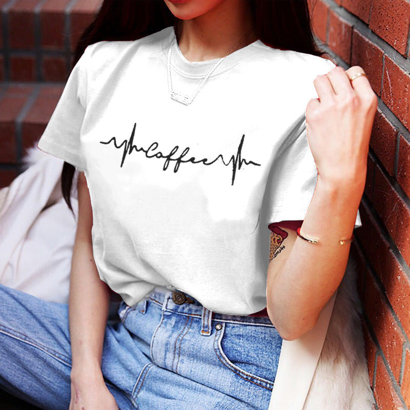 Damen T-Shirt Lässiger Schnitt Kreativer Schriftzug Weiss