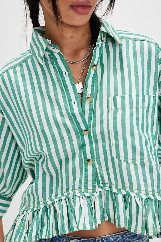 Damen Bluse Gestreift Volantabschluss Lässig