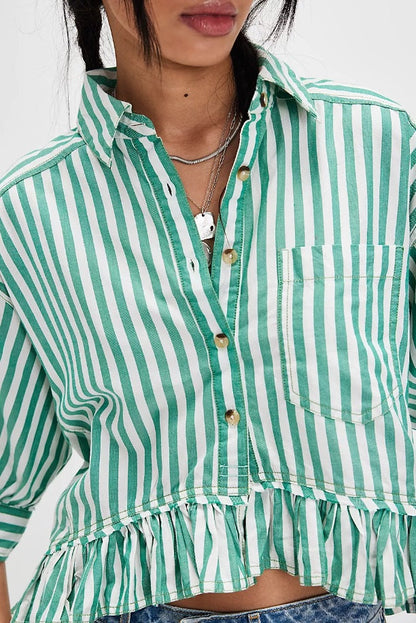 Damen Bluse Gestreift Volantabschluss Lässig