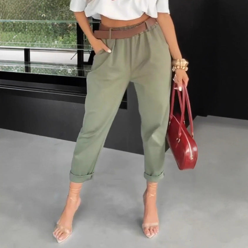 Damen Chinohose Elastischer Bund Weites Bein Eveloria