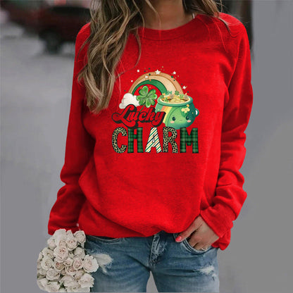 Damen Sweatshirt Glücks-Motiv Eveloria Baumwolle Weiß