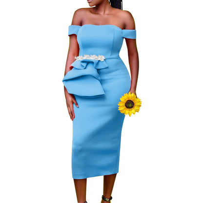Damen Midi-Kleid Asymmetrische Träger Floralmuster Eveloria