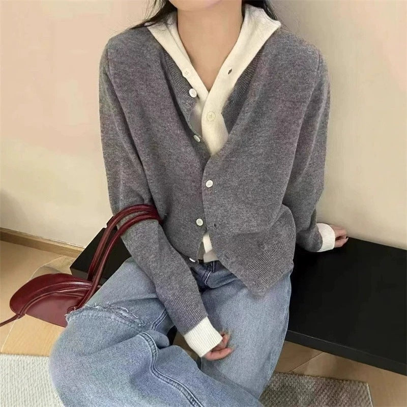 Damen Strickjacke Kuschelig V-Ausschnitt Knöpfe Beige