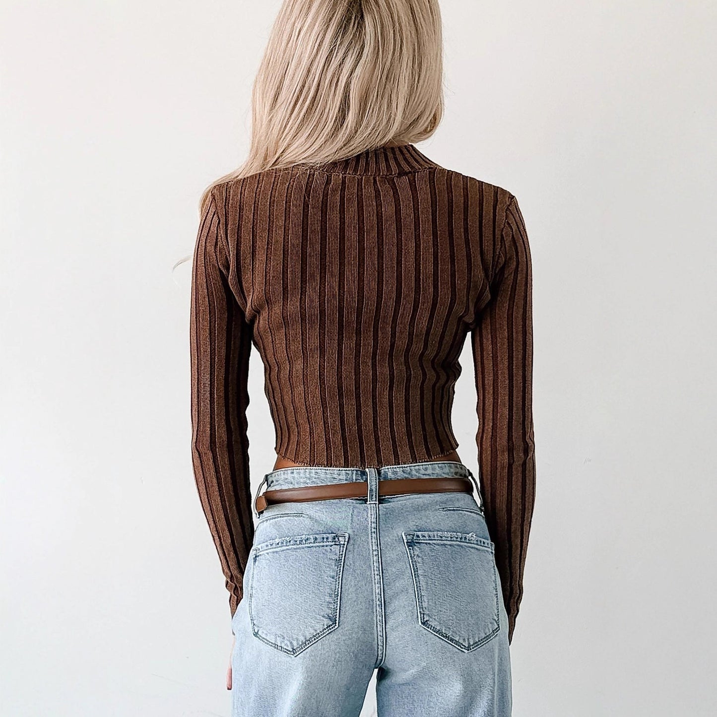 Damen Cropped Strickjacke schmal Reißverschluss Langer Arm Eveloria