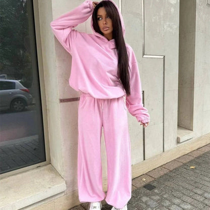 Damen Fleece-Loungewear-Set mit Taschen Lässig Grau Eveloria