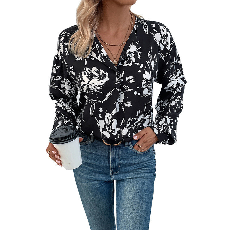 Damen Bluse Floralmuster Puffärmel Elegant