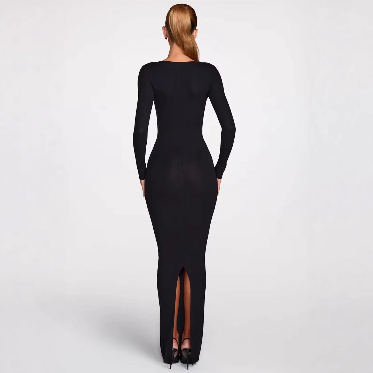 Damen Maxikleid Figurbetont Spitze V-Ausschnitt