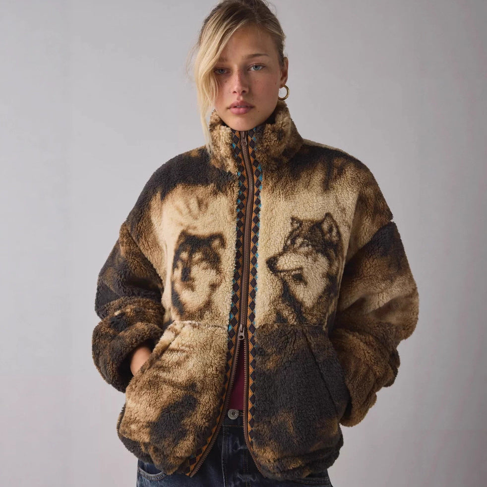 Damen Fleecejacke Tiermotiv Hochkragen Eveloria - Eveloria