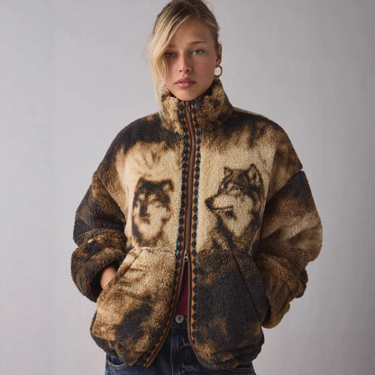 Damen Fleecejacke Tiermotiv Hochkragen Eveloria - Eveloria