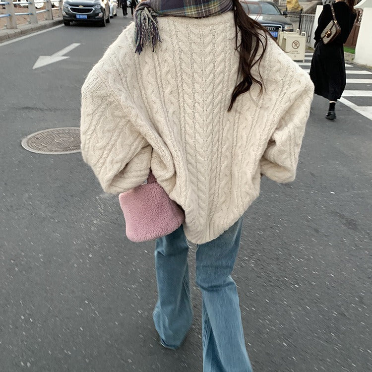 Damen Strickpullover Voluminöse Ärmel