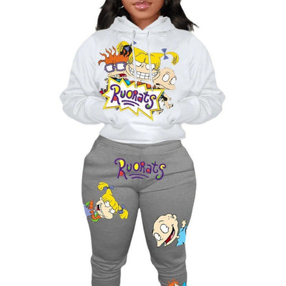 Damen Hoodie Jogginghose Set Cartoon Stil Eveloria
