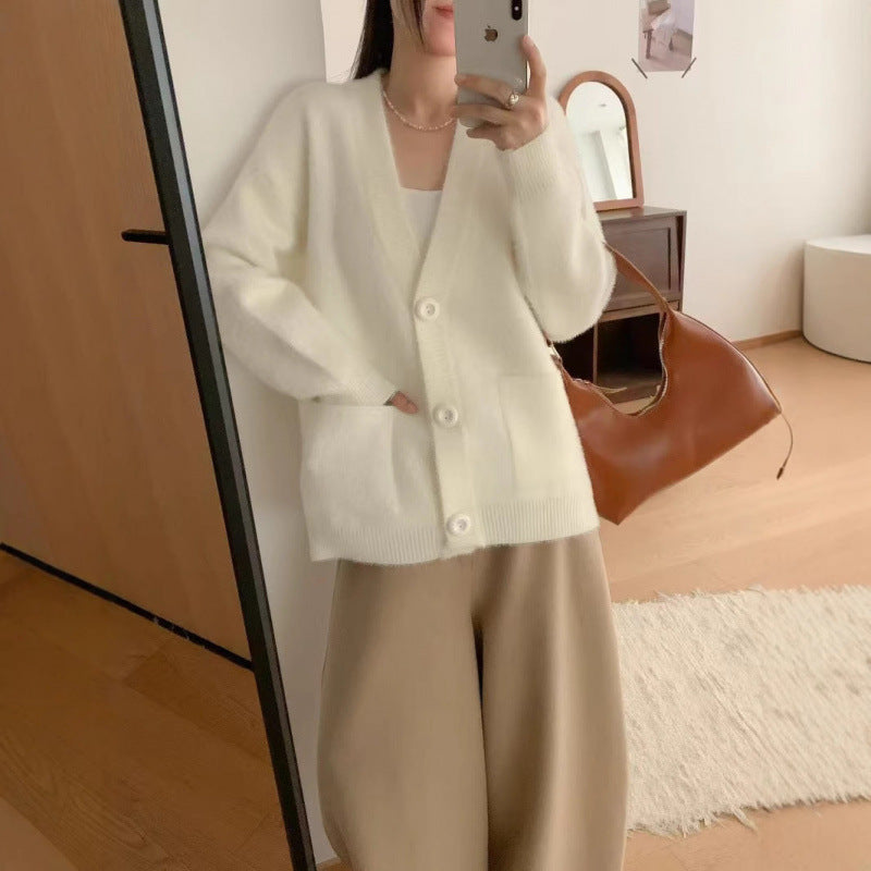 Damen Flauschiger Cardigan mit Knöpfen und Taschen Eveloria