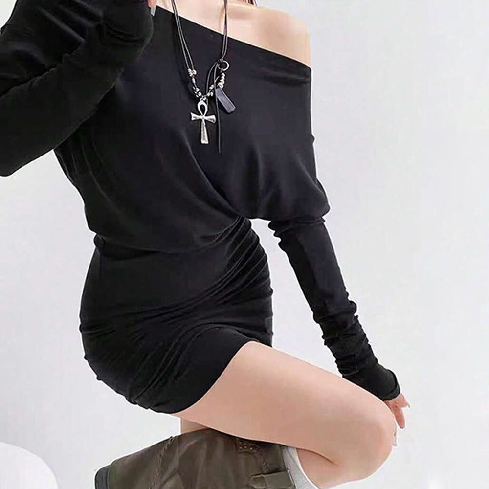 Damen Minikleid Ein-Schulter-Design Fließender Schnitt Eveloria