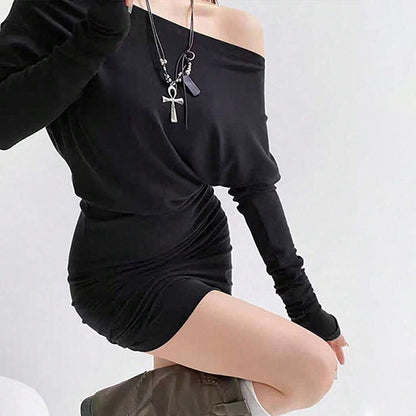 Damen Minikleid Ein-Schulter-Design Fließender Schnitt Eveloria