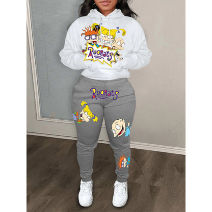 Damen Hoodie Jogginghose Set Cartoon Stil Eveloria