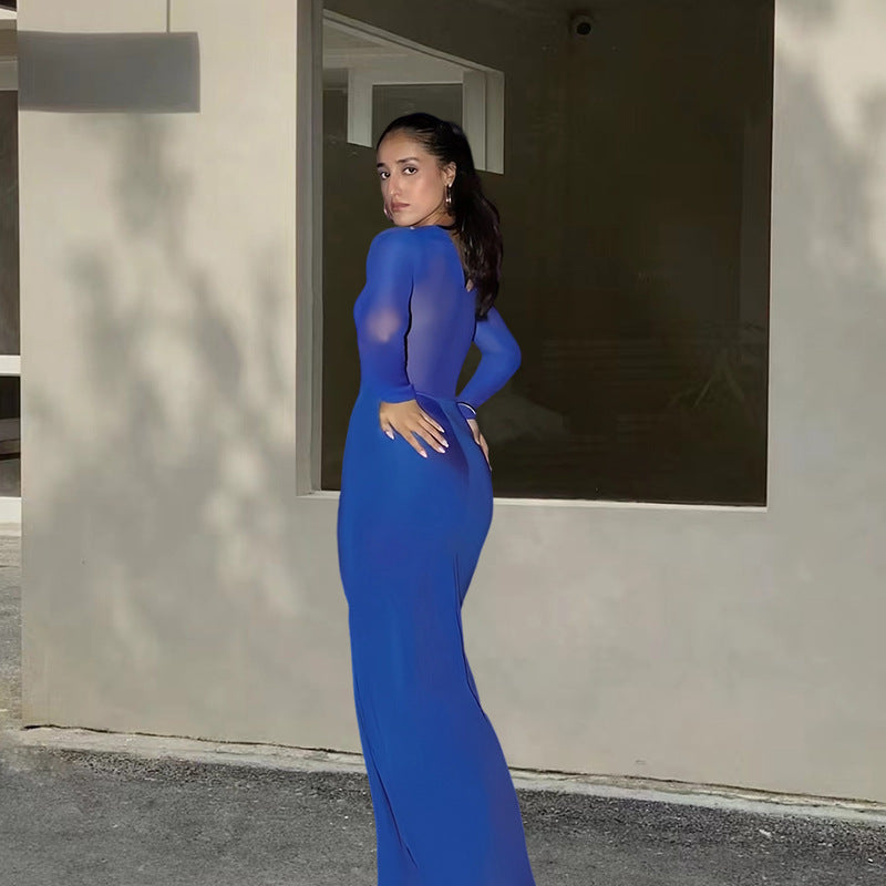 Damen Maxikleid Transparente Ärmel Raffinierte Drapierung Eveloria
