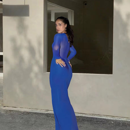 Damen Maxikleid Transparente Ärmel Raffinierte Drapierung Eveloria