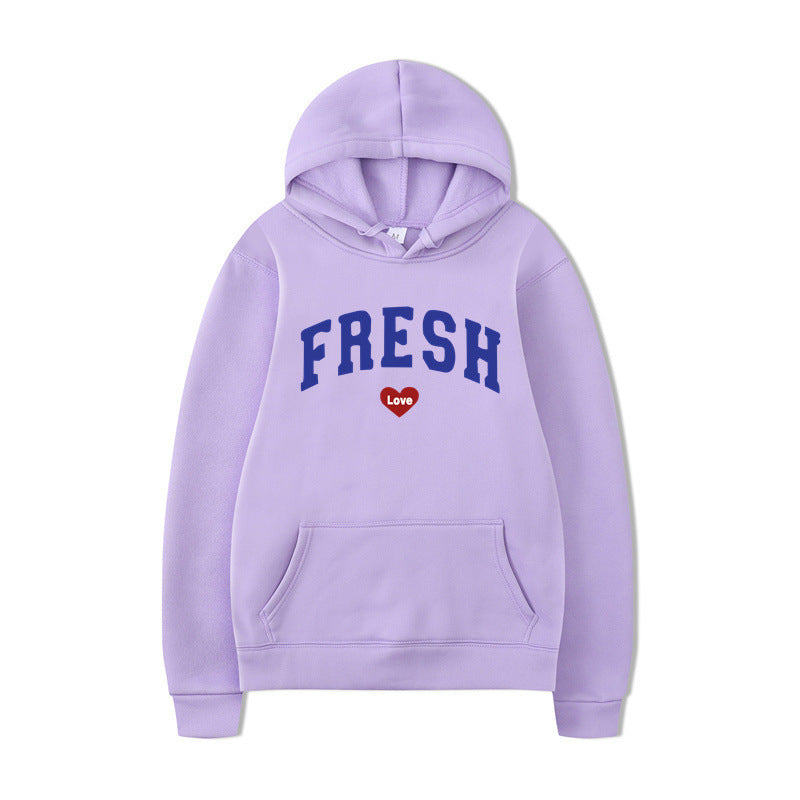 Damen Kapuzenpullover Weiches Fleece Verspielter Schriftzug Grau