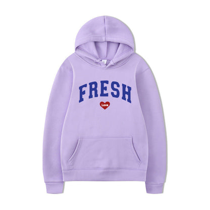 Damen Kapuzenpullover Weiches Fleece Verspielter Schriftzug Grau