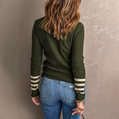 Damen Strickpullover Kontrast Ärmelbündchen