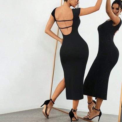 Damen Midi-Kleid mit seitlichem Schlitz und Rückenpartie