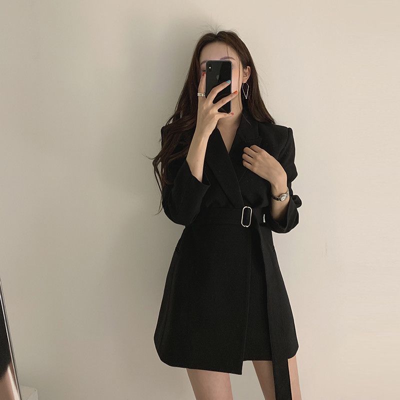 Damen Blazer-Kleid Tailliert Gürtel Eveloria