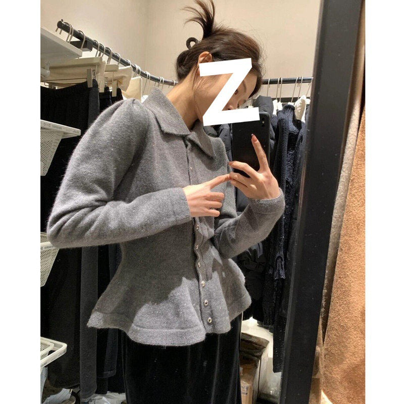 Damen Peplum-Oberteil Weiches Strickmaterial Elegante Knöpfe