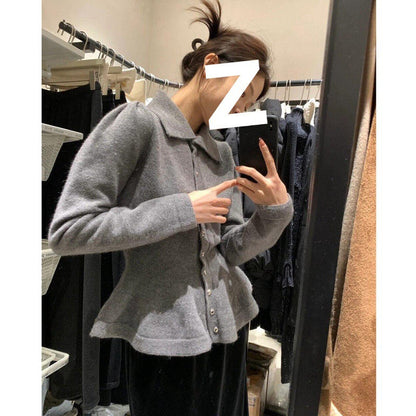 Damen Peplum-Oberteil Weiches Strickmaterial Elegante Knöpfe