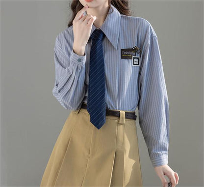 Damen Bluse Gestreift Klassisch Moderner Kragen Weiß