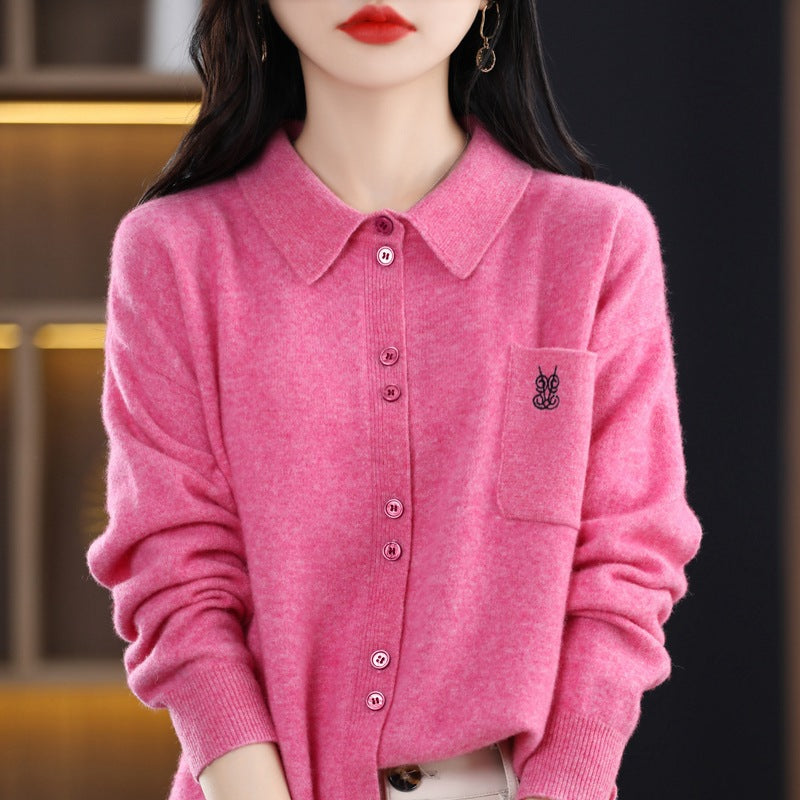 Eveloria Damen Langärmlige Strickjacke Elegant Kragen Knopfleiste - Eveloria