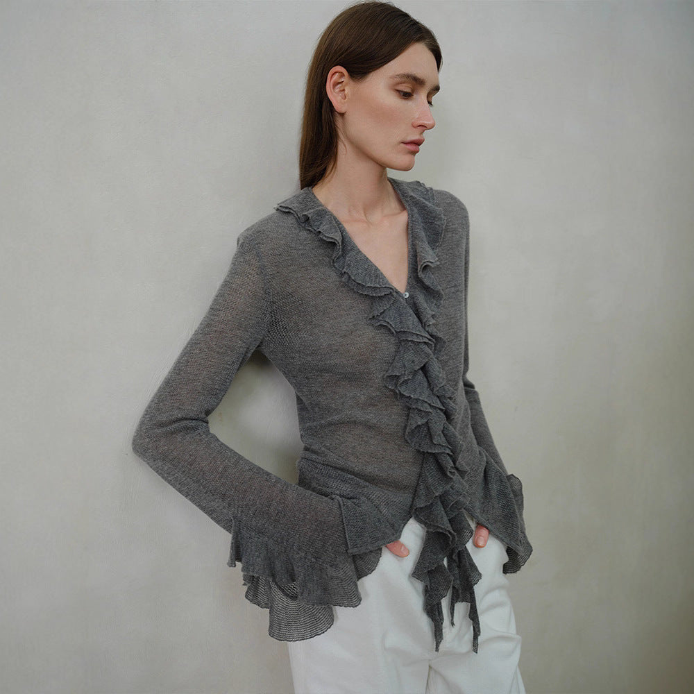 Damen Strickpullover Rüschenverzierung Eveloria