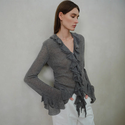 Damen Strickpullover Rüschenverzierung Eveloria