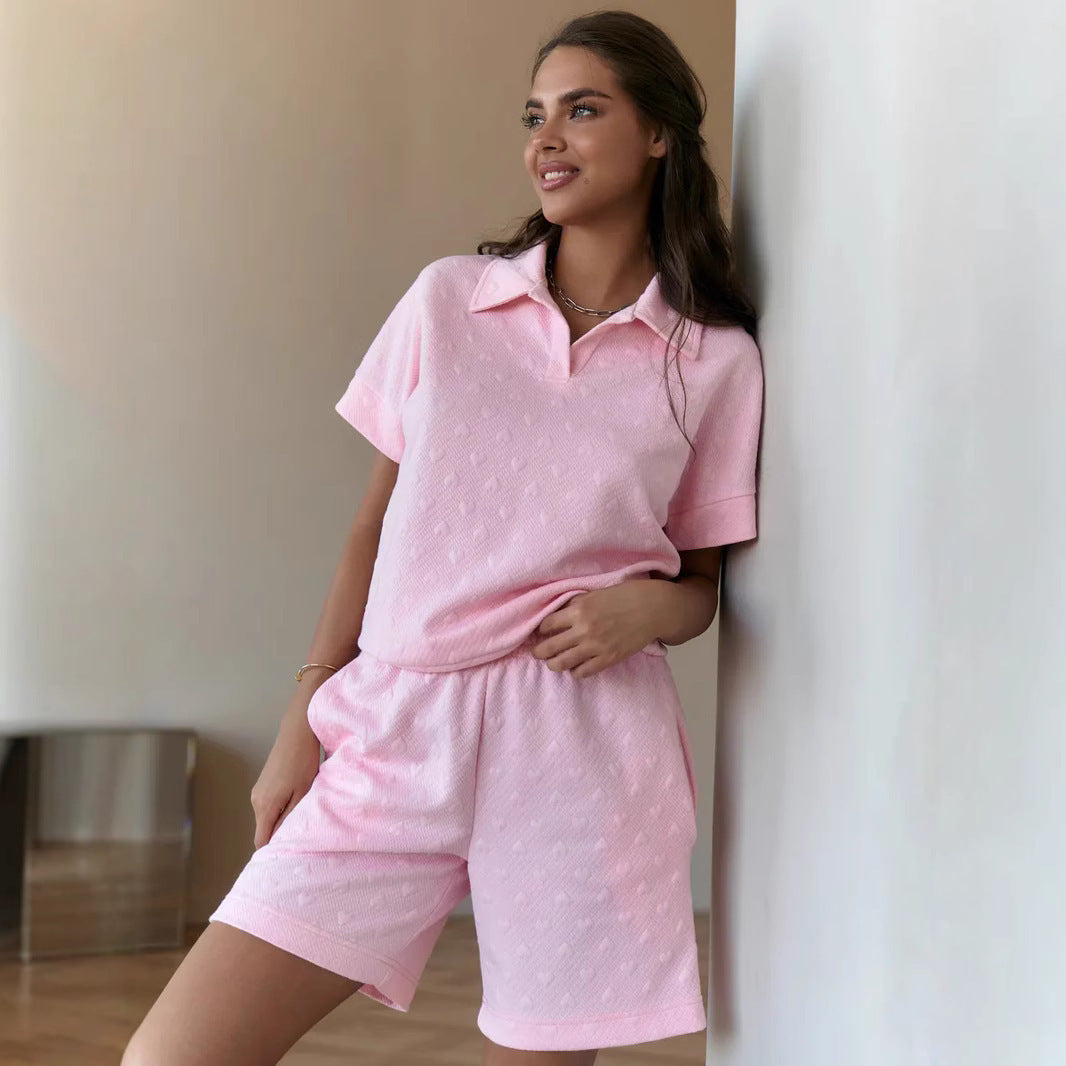 Damen Poloshirt Shorts-Set Strukturiertes Material