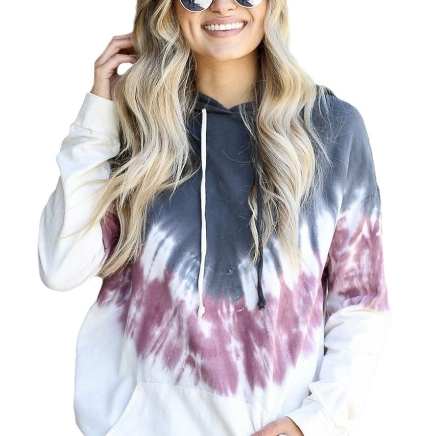 Damen Hoodie Bunt Batikmuster Kängurutasche