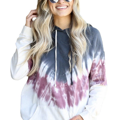 Damen Hoodie Bunt Batikmuster Kängurutasche