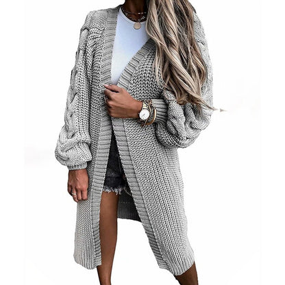 Damen Grobstrick Cardigan Voluminöse Ärmel Offene Front