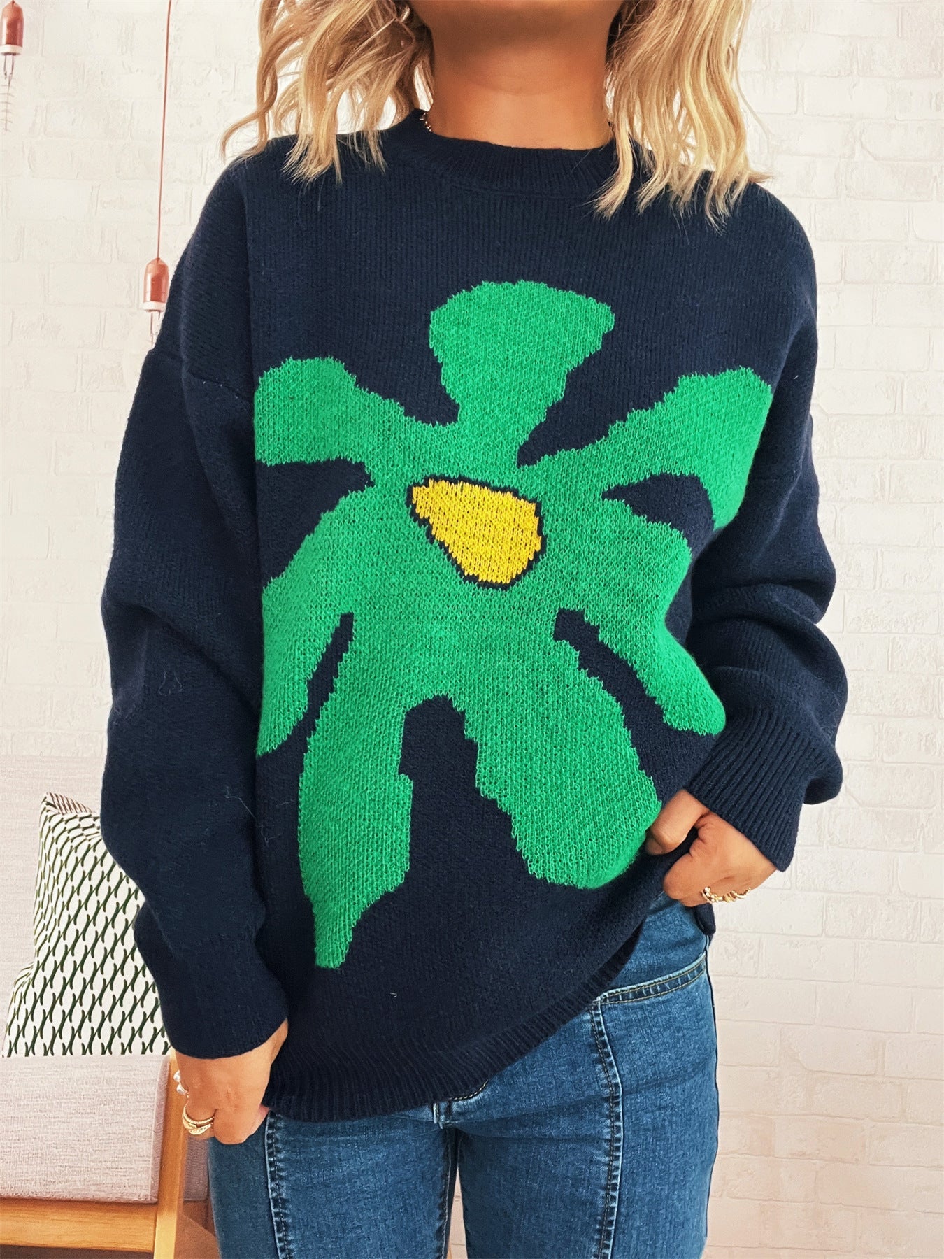 Damen Pullover Lässiger Schnitt Florales Motiv Eveloria