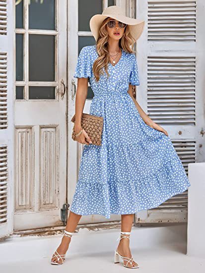 Damen Maxikleid A-Linie Rüschen Eveloria