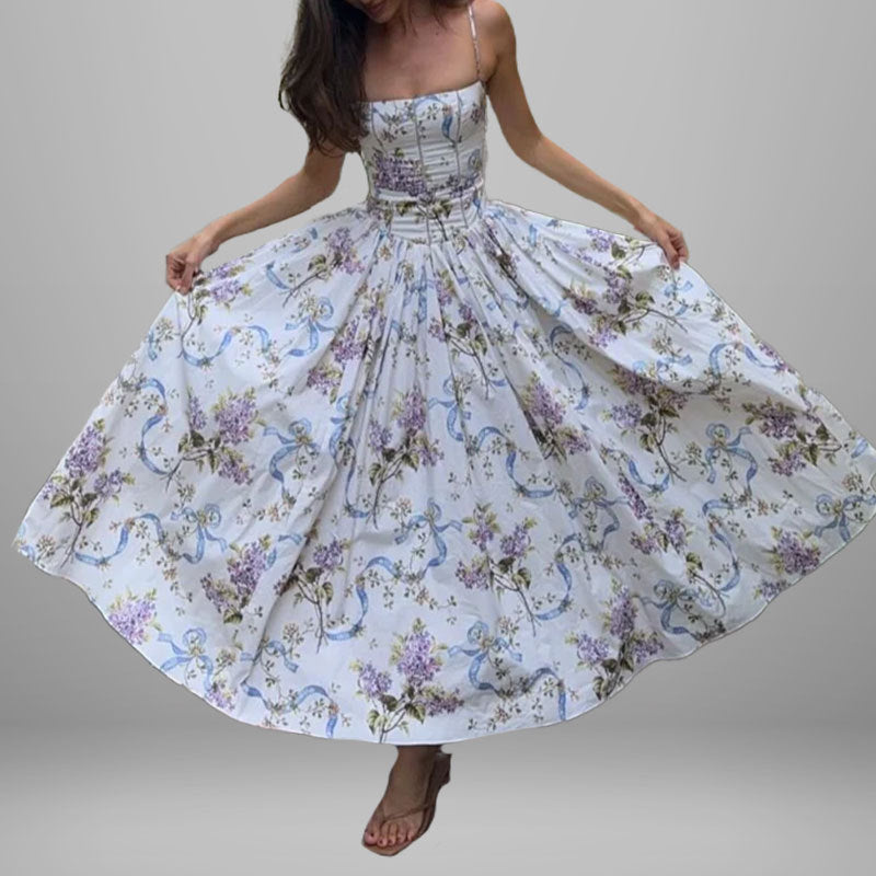 Damen Maxikleid Floralmuster Gerafftes Oberteil Eveloria