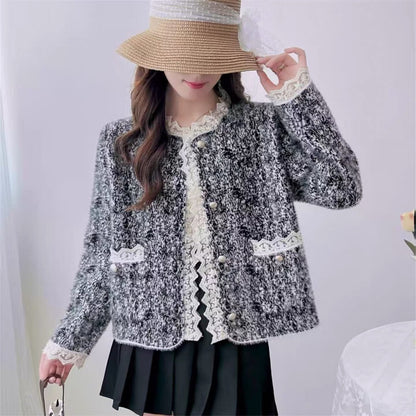Damen Strickjacke mit Perlen und Spitzen Eveloria