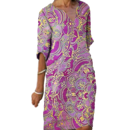 Damen Boho Strandkleid V-Ausschnitt Lässig Eveloria