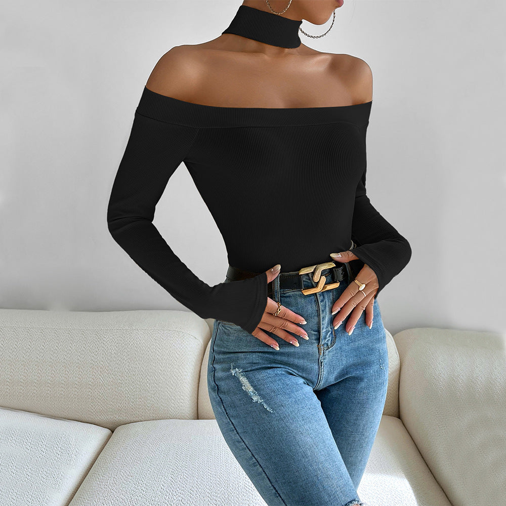 Damen Langarmshirt Off-Shoulder mit Knoten-Design Eveloria