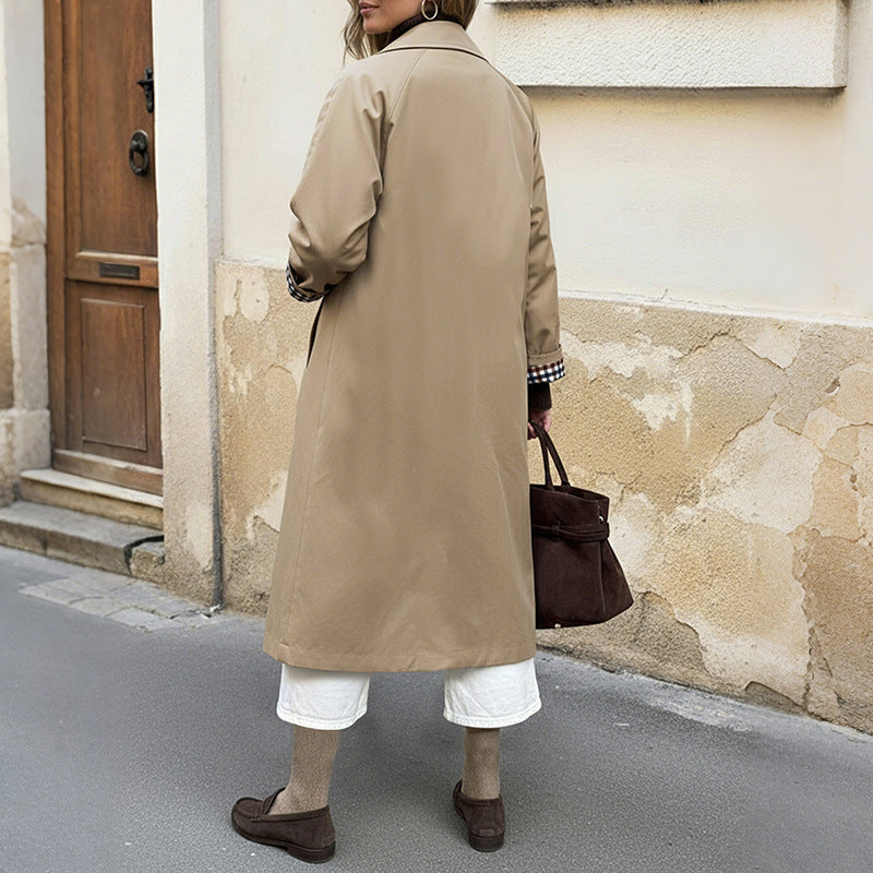 Damen Trenchcoat kariertes Innenfutter Praktischer Schnitt